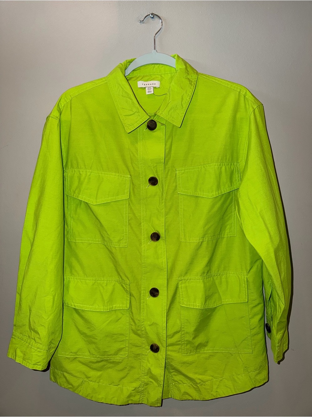 Topshop Neon Green Utility Pocket Shacket Jacket Gorpcore